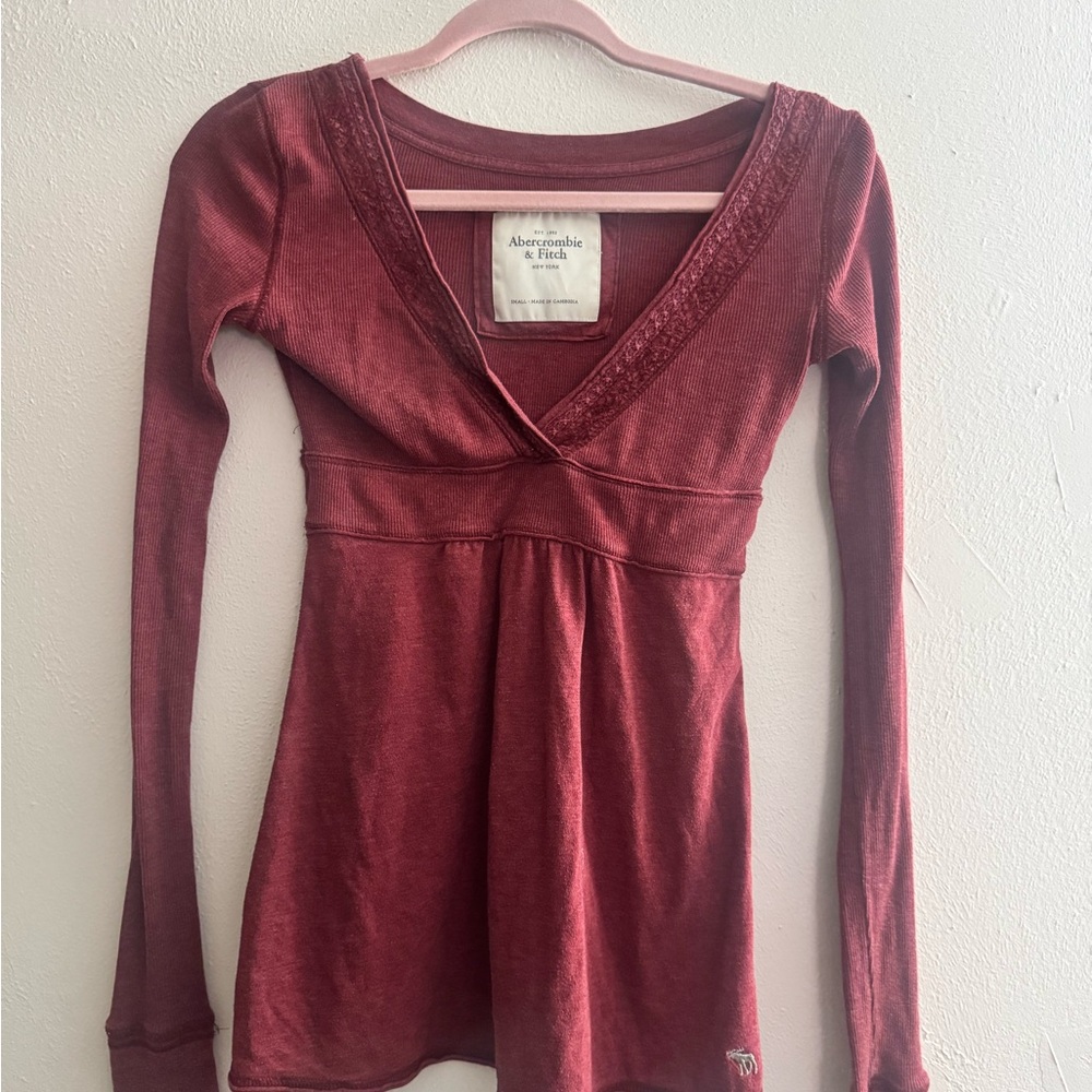 Abercrombie & Fitch Women's Long-Sleeve Wrap Top in Burgundy